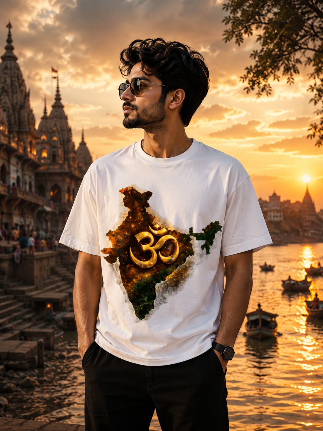 Bharat Mata With Om Crew T-Shirt